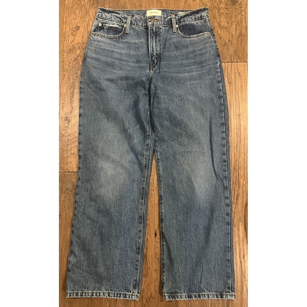 Frame Le Jane Crop High Rise Straight Leg Jeans - Medium Blue Wash